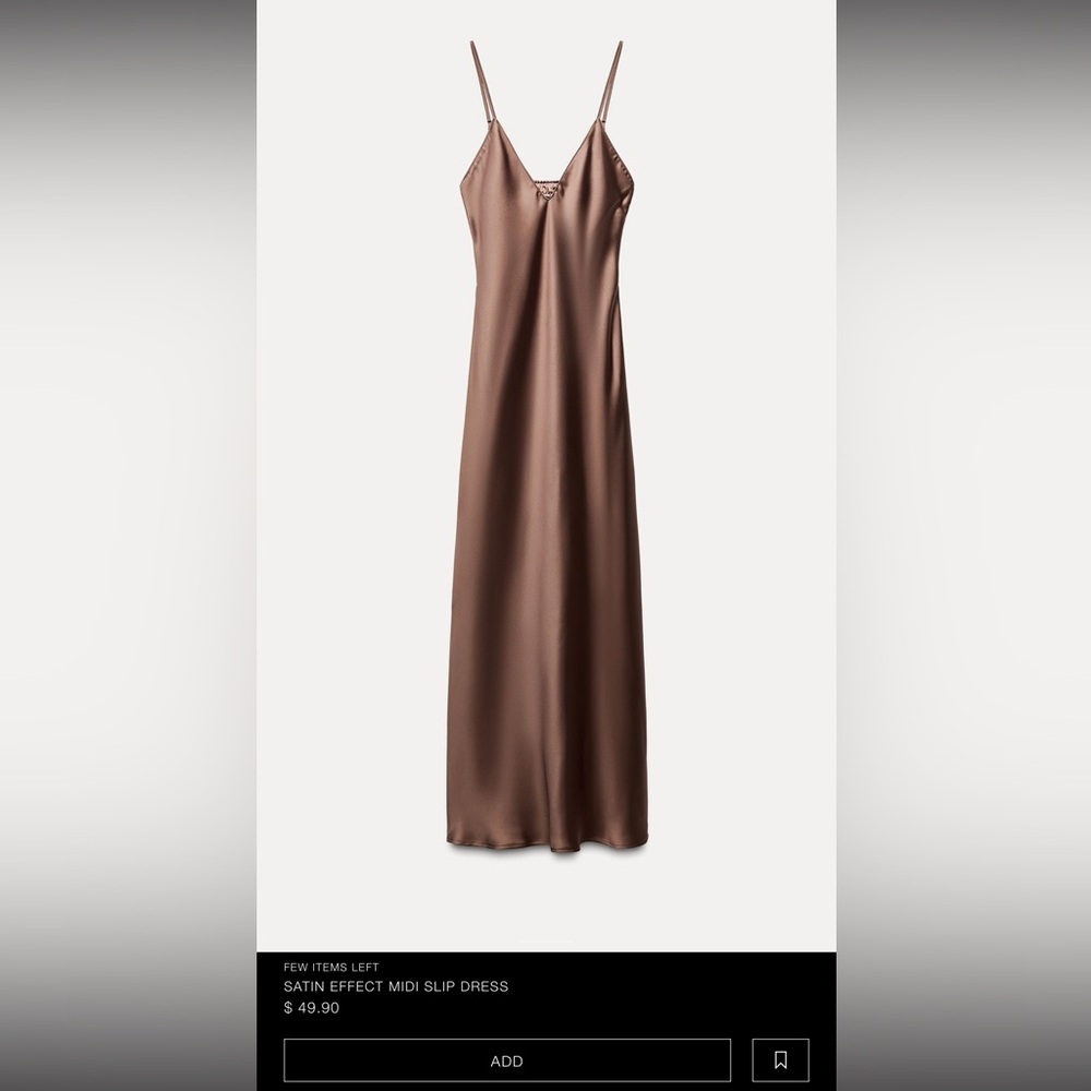 Zara Satin Effect Midi Slip Dress NWT Medium / Chocolate